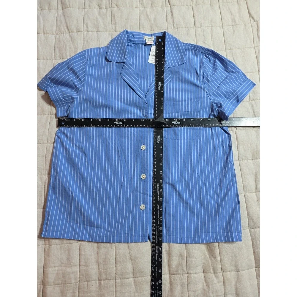 J.Crew Womens Medium Cotton Sleepwear Short Sleeve Pajama Top Blue White Stripes